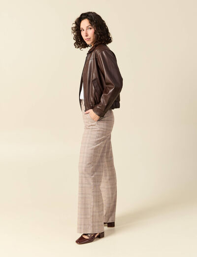 Blouson oversize manches longues doubl&eacute; marron femme