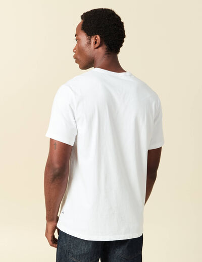 T-shirt col rond manches courtes brod&eacute; blanc homme