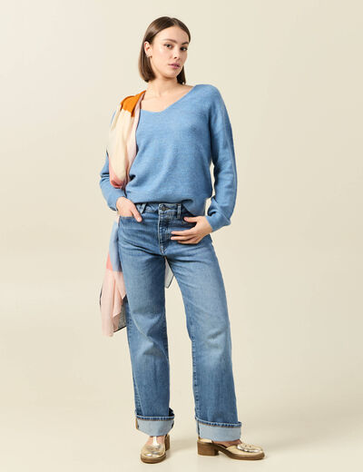 Pull manches longues bleu clair femme