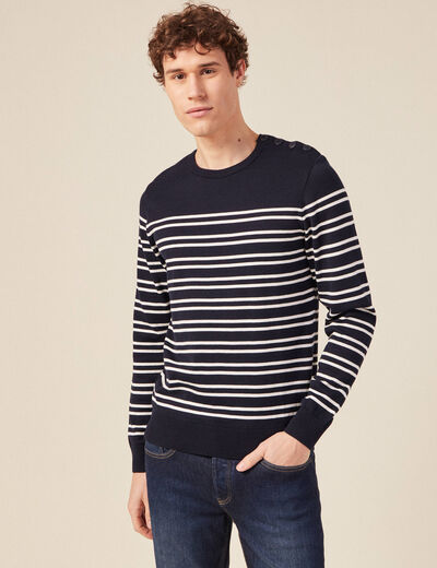 Pull manches longues bleu marine homme