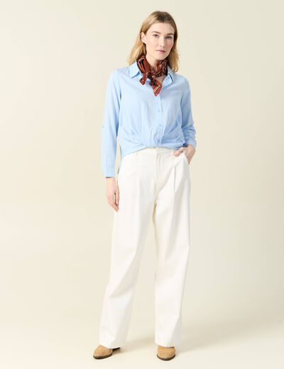Chemise manches longues nouée bleu ciel femme
