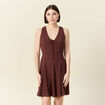 Robe sans manches col V marron femme