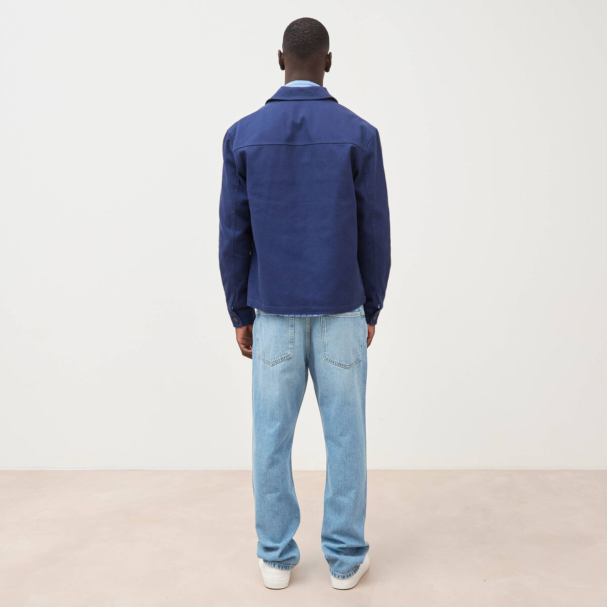 Surchemise droite en coton bleu fonc&eacute; homme