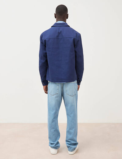 Surchemise droite en coton bleu fonc&eacute; homme