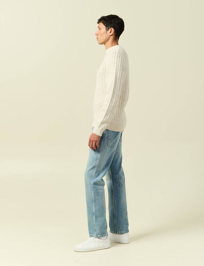 Pull col rond manches longues ecru homme
