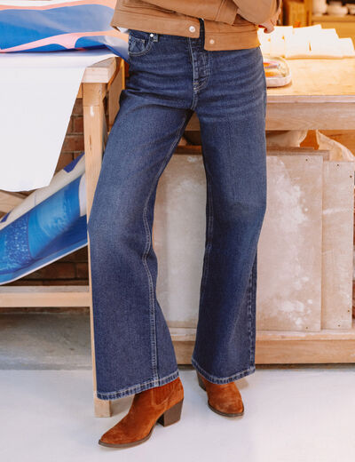 Jeans large taille haute denim brut femme