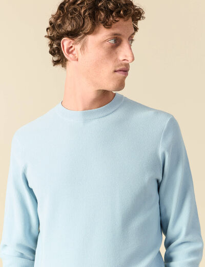 Pull fin col rond manches longues bleu ciel homme