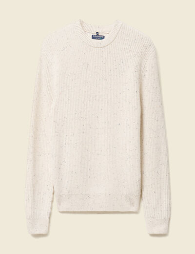Pull col rond manches longues en coton ecru homme
