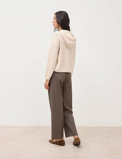 Pull &agrave; capuche zipp&eacute; beige femme