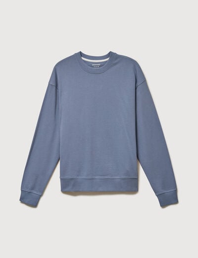 Sweat col rond manches longues en coton bleu gris homme