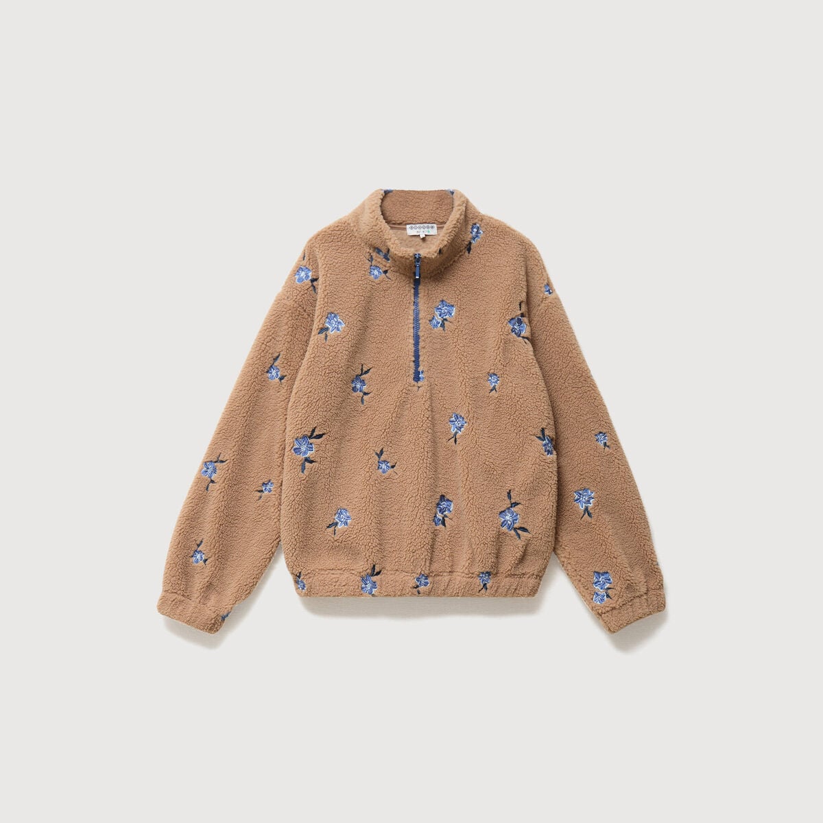 Sweat bouclette sherpa col montant taupe femme