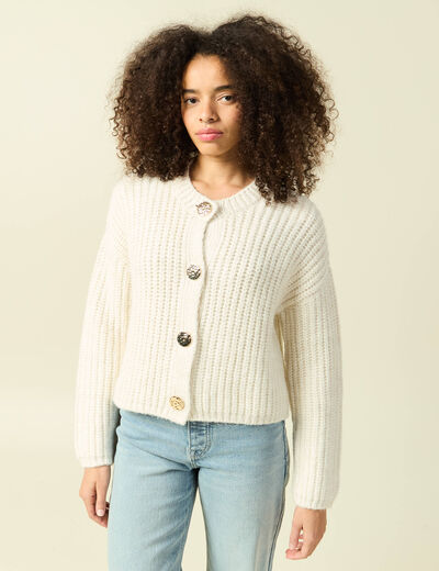 Gilet droit court manches longues creme femme