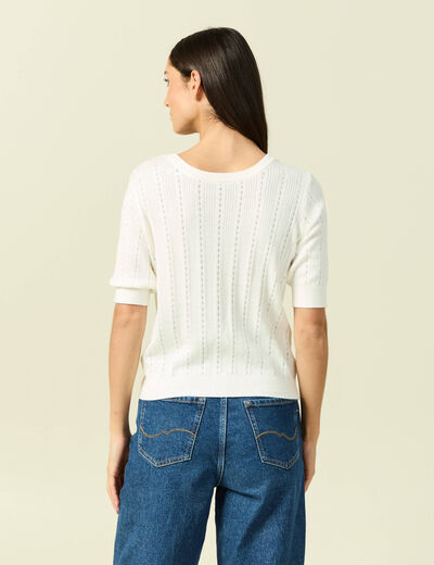 Gilet manches coude col rond ecru femme