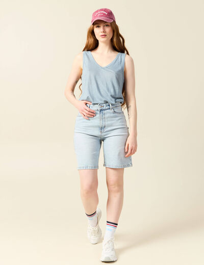 Débardeur sans manches en lin bleu gris femme