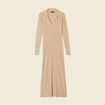 Robe pull longue moulante beige femme