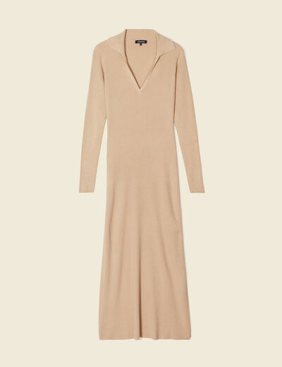 Robe pull longue moulante beige femme