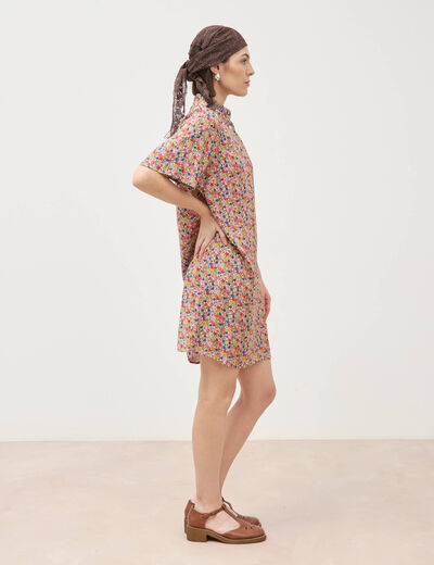 Robe manches courtes col montant multicolore femme