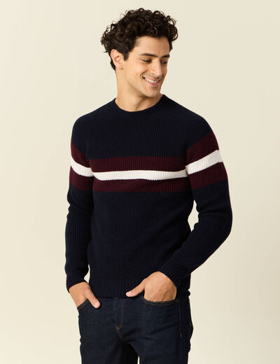 Pull manches longues fabriqué en France bleu marine homme