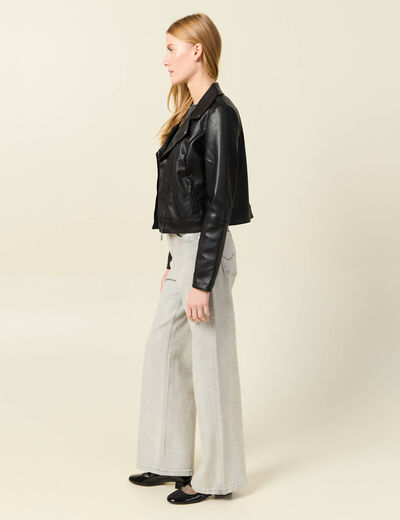 Blouson ajusté simili cuir noir femme
