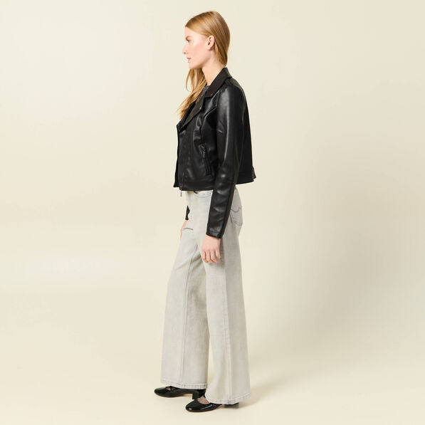 Blouson ajusté simili cuir noir femme