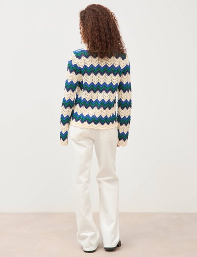 Pull ajour&eacute; coton manches longues ecru femme