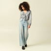 Chemise droite courte manches longues gris fonc&eacute; femme