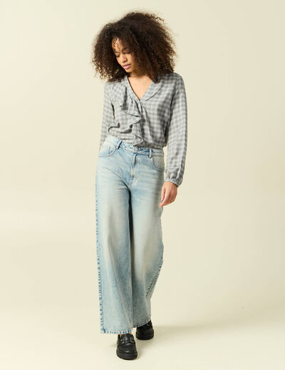 Chemise droite courte manches longues gris fonc&eacute; femme
