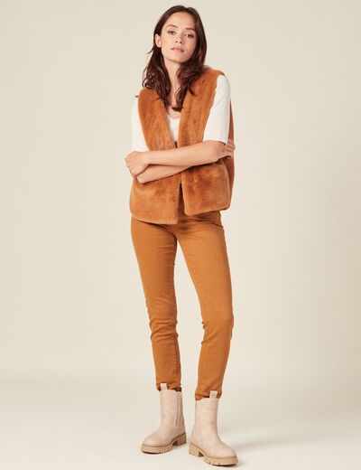 Veste droite fausse fourrure marron femme