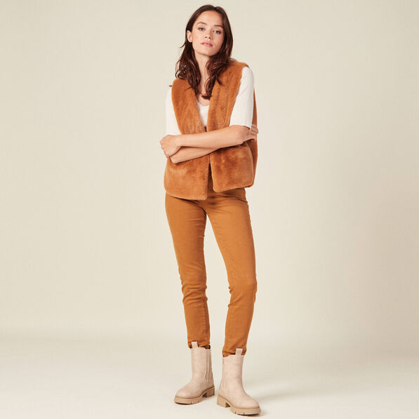 Veste droite fausse fourrure marron femme