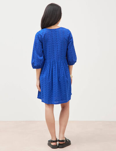 Robe droite courte col v manches 3/4 bleu electrique femme