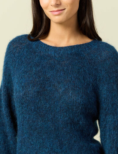 Pull manches longues col rond bleu canard femme