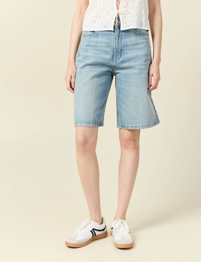 Bermuda large en jean denim used femme