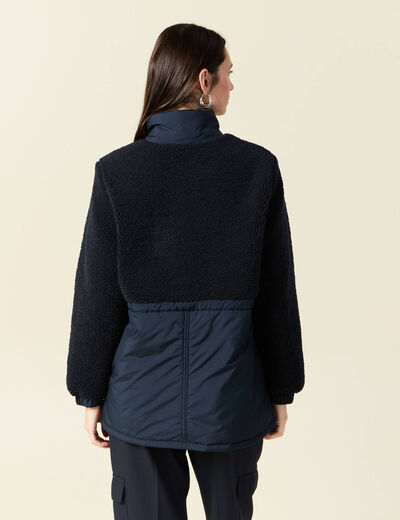 Manteau manches sherpa bleu marine femme