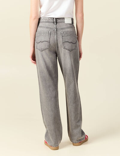 Jeans straight taille haute denim gris clair femme