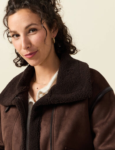 Bombardier court droit similicuir marron femme