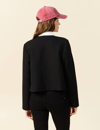 Veste tweed boutonnée noir femme