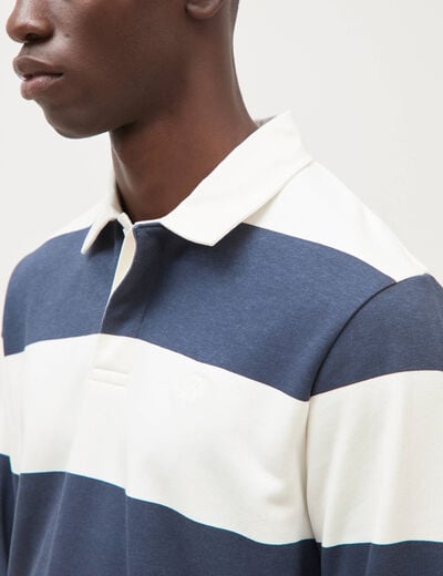 Polo manches longues broderie bleu marine homme