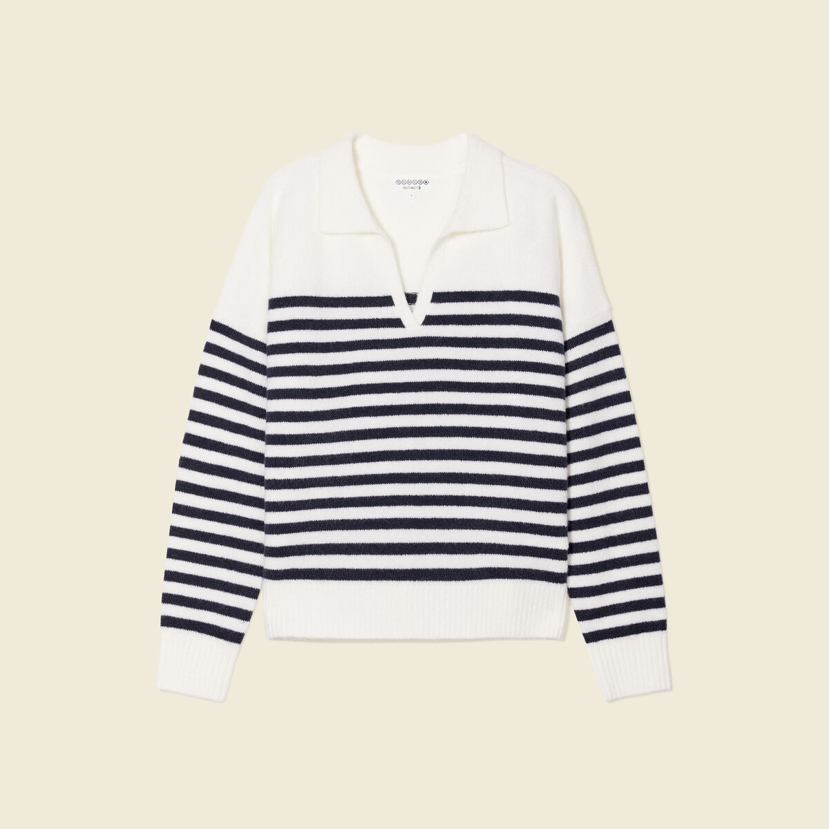 Pull col polo ecru femme
