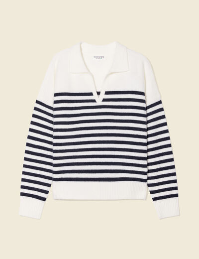 Pull col polo ecru femme