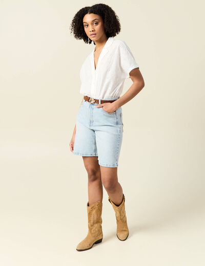Bermuda droit en jean denim snow bleu femme
