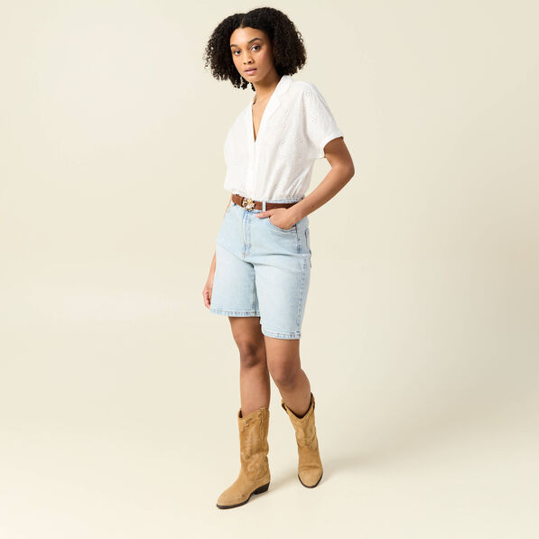bermuda droit en jean denim snow bleu femme Bermuda droit en jean denim snow bleu femme