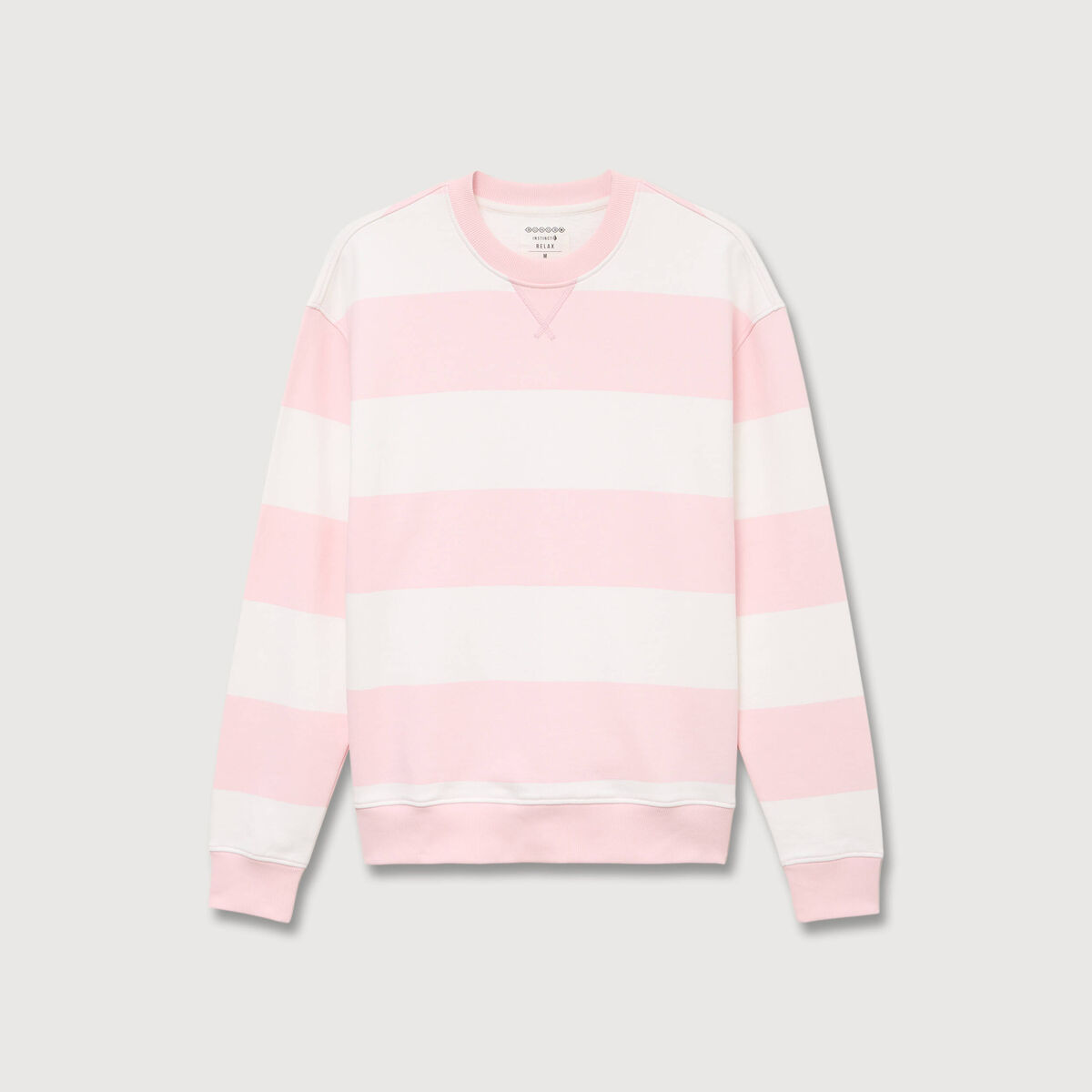 Sweat ray&eacute; col rond manches longues rose poudr&eacute;e homme