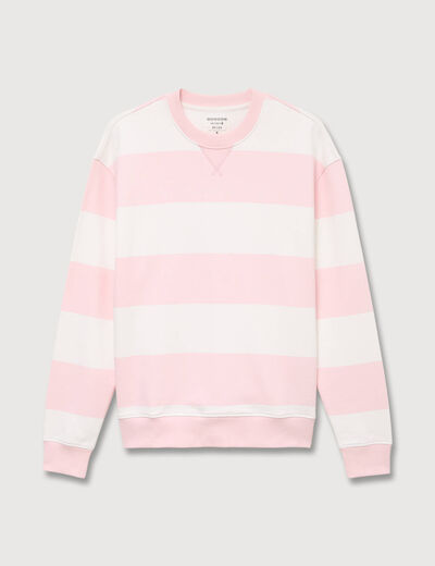 Sweat ray&eacute; col rond manches longues rose poudr&eacute;e homme