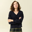 Sweat oversize col v manches longues bleu fonc&eacute; femme