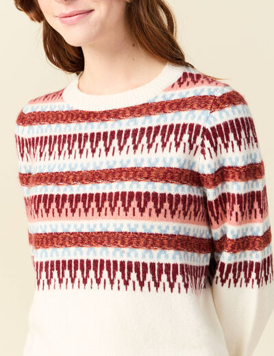 Pull manches longues col rond ecru femme