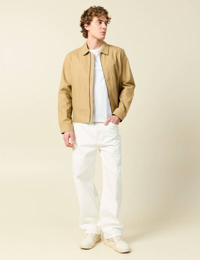Blouson droit court en coton beige homme