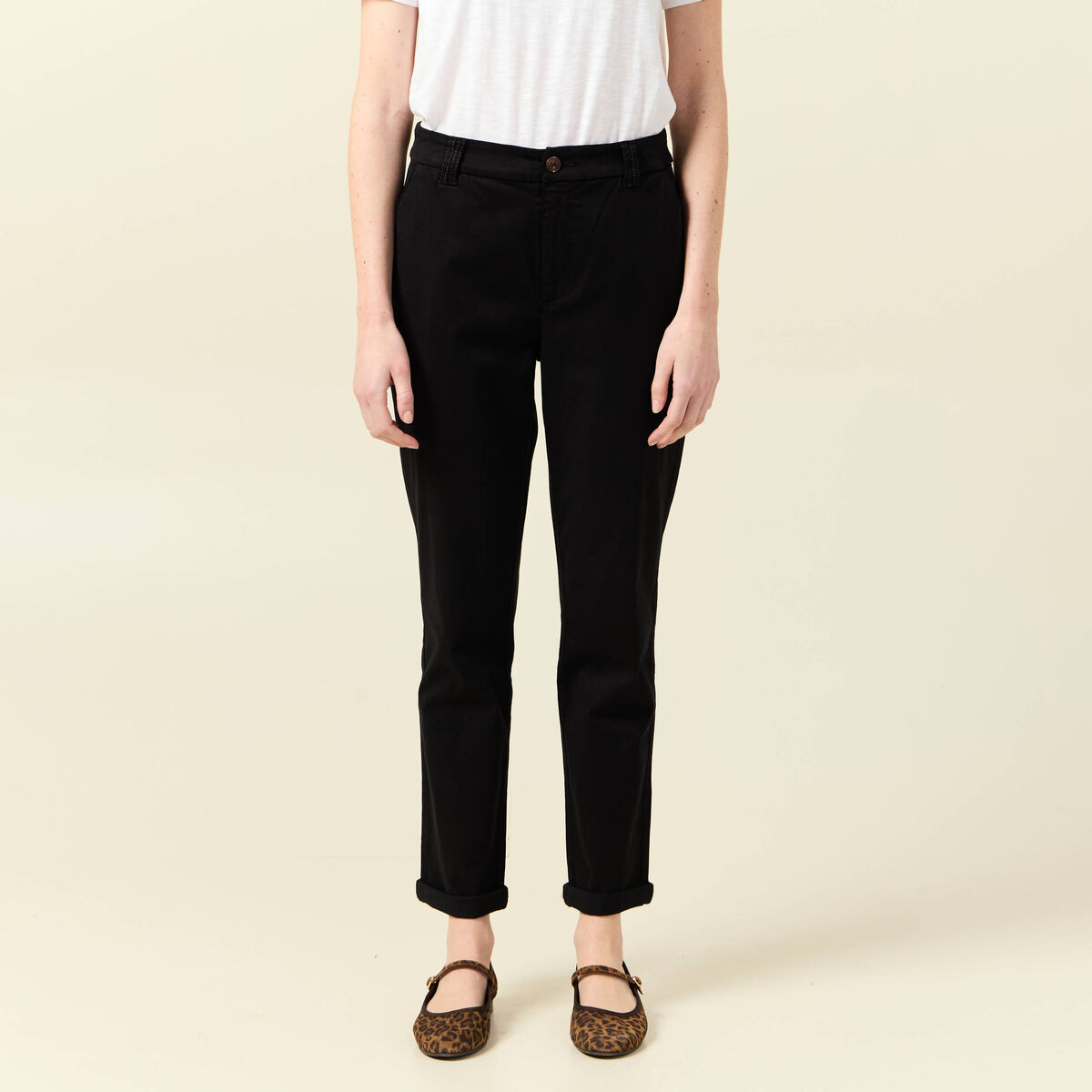 Pantalon chino cigarette noir femme