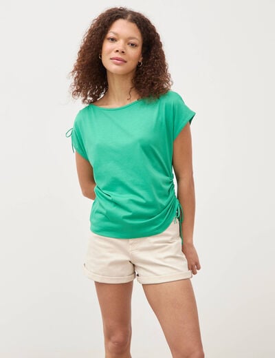 T-shirt col bateau manches courtes vert femme