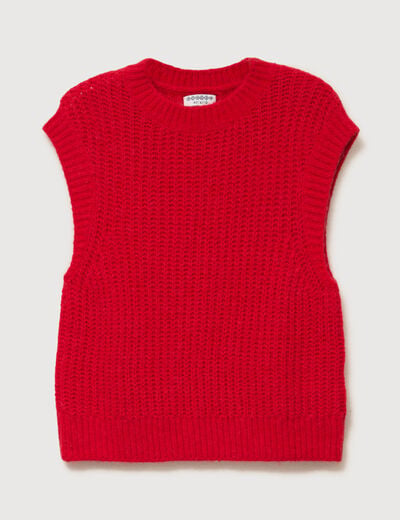 Pull droit sans manches col rond rouge femme