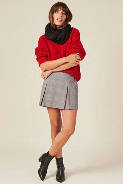 Pull manches longues ajouré rouge femme
